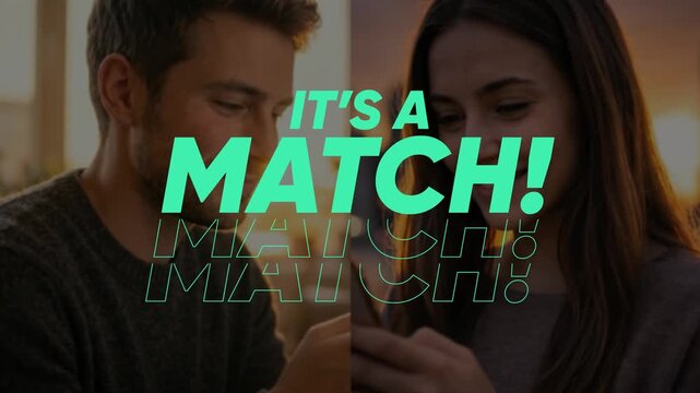 It's a match dating app concept. Online Tinder connection and mutual like. Tinder pure romance and relationship success. Find a pair motion graphic template. Falling in love. MOV alpha
