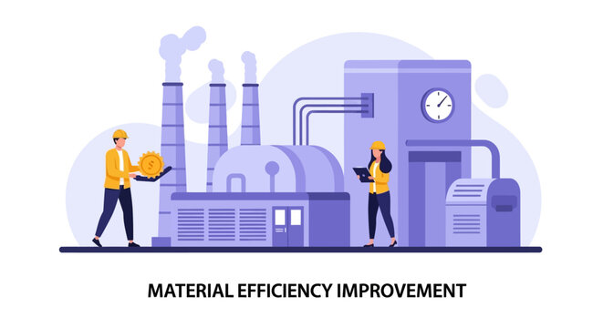 Material Efficiency Improvement in Manufacturing Industry. Factory Workers Optimizing Production for Cost Savings and Productivity.