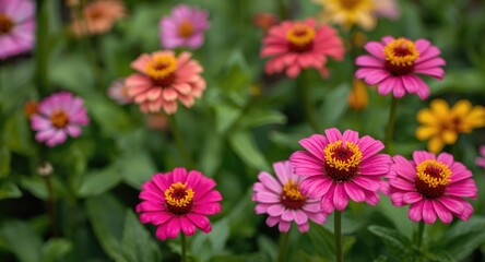 Obraz premium Radiant Zinnia anggun flowers blossoming in garden bed