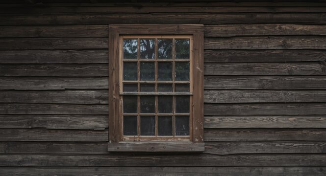 Simple wood framed window on an old weatherboard wall structure
