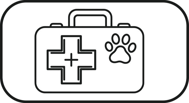 Pet first aid kit icon, veterinary medical care concept illustration, animal health emergency box symbol, minimal line vector design modern style