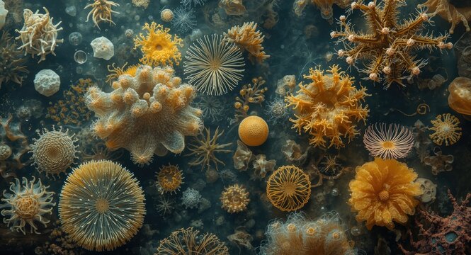 Phytoplankton diversity featuring silica rich diatoms and golden algae fossils
