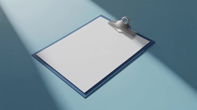 healthcare mockup, clipboard with blank medical report paper, clean background, soft shadow