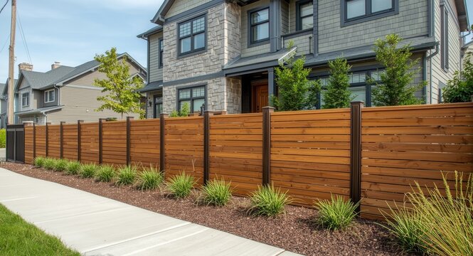 Residential property featuring contemporary wood fence installation