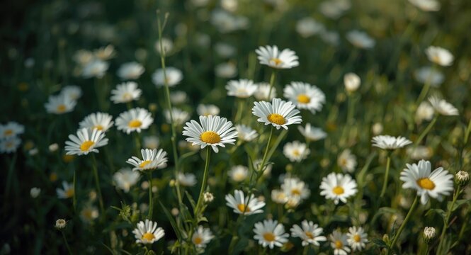 Soft daisies complementing the greenery of a calm summer garden