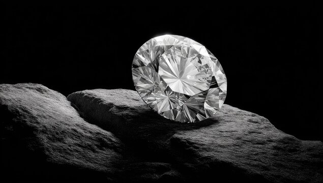 Shining diamond gemstone displayed on a rough stone surface