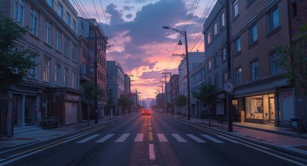 Obraz premium Colorful anime rendering of urban avenue during twilight time