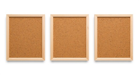 Fototapeta premium Set of cork message boards positioned on plain white background with copy space