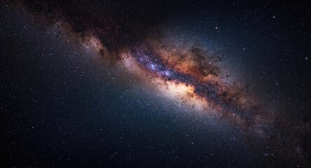 Obraz premium Galactic view of the Milky Way with dense star clusters in deep outer space