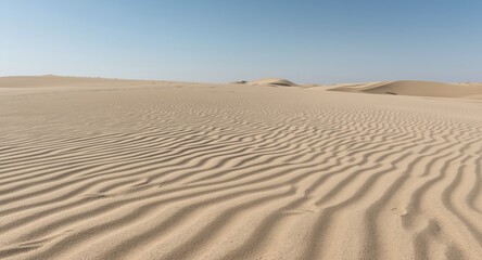 Obraz premium Soft desert sand shaped into mesmerizing wave ripple patterns under clear sky