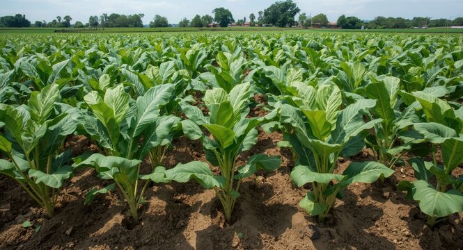 Healthy Flue Cured tobacco thriving in a well maintained clean field ready for market success