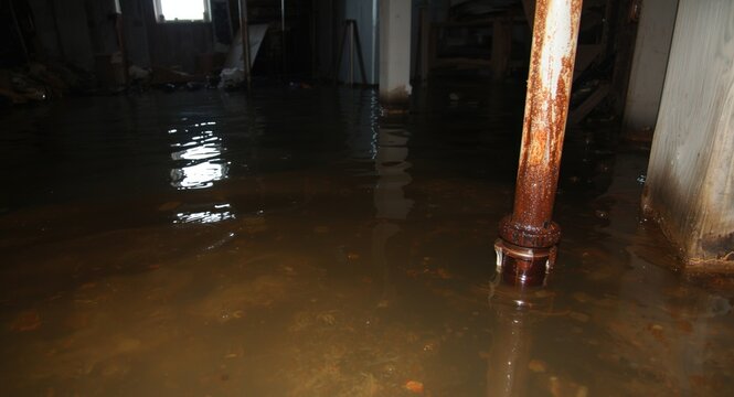 Pipe failure results in water inundation of filthy basement