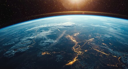 Fototapeta premium High orbit view of travel communication and internet technology concept with copy space