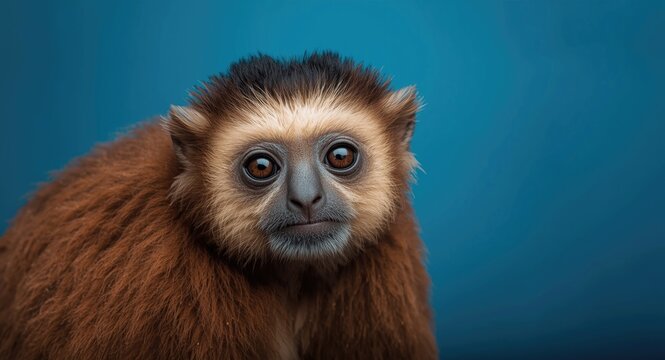 Slow loris monkey rendered with lifelike fur and tranquil blue background