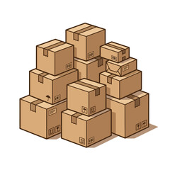 Fototapeta premium Pile of stacked cardboard boxes in various sizes on white background 