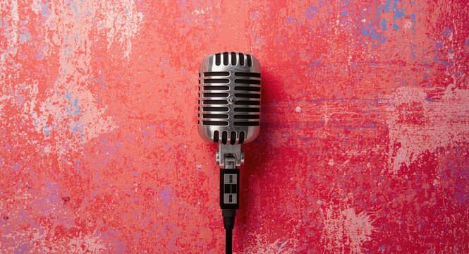 Old school microphone set on a vibrant rough grunge surface created through generative AI tools