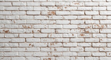Fototapeta premium Rough textured whitewashed brick wall background with weathered surface and copy space