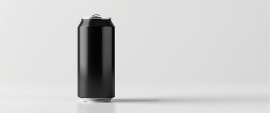 500ml black aluminum can product mockup on neutral white background
