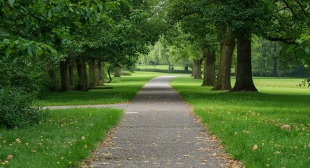 Fototapeta premium Peaceful pathway through verdant grassy park landscape