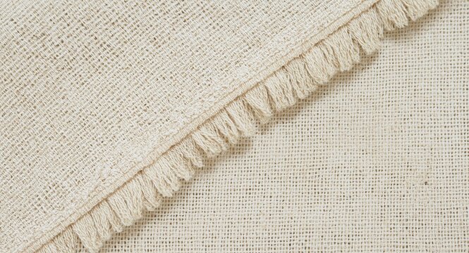 Detailed linen cloth close-up highlighting frayed edge texture and fiber intricacy