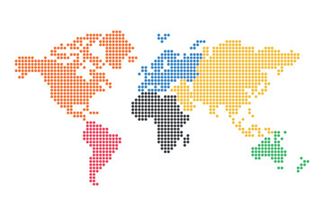 Fototapeta premium dotted world map with colored continents
