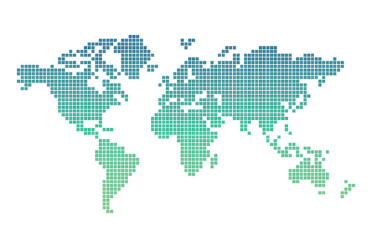 pixel gradient world map, world map consisting of squares