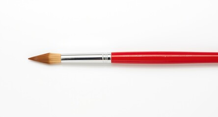 Fototapeta premium Red handle with fine tipped paint brush presented on white background for creative concepts