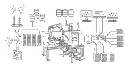 Naklejka premium Robotic arm in a factory setting, demonstrating automation and industrial processes.