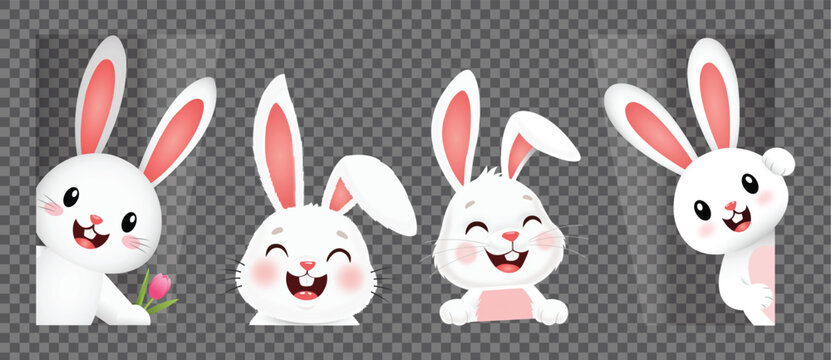  Cute cartoon rabbits graphics set for easter and decorative projects