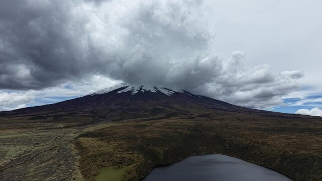 Cotopaxi Volcano Aerial View with Dramatic Clouds, Ecuador Andes 11