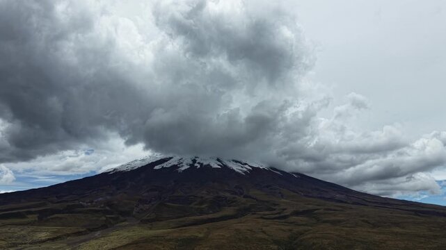 Cotopaxi Volcano Aerial View with Dramatic Clouds, Ecuador Andes 06
