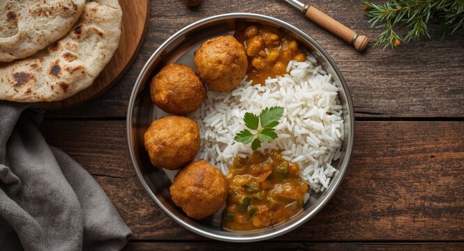 Protein rich veg nargisi kofta meal with parathas chana dal and rice