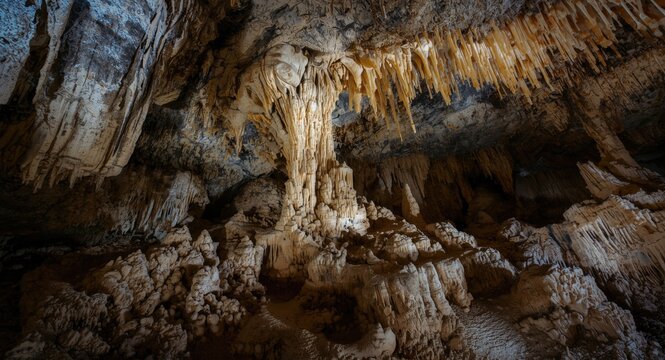 Rocky cave environment with uneven dripstone textures and stalactites