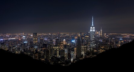 Fototapeta premium illuminated urban skyline with sparkling lights at night