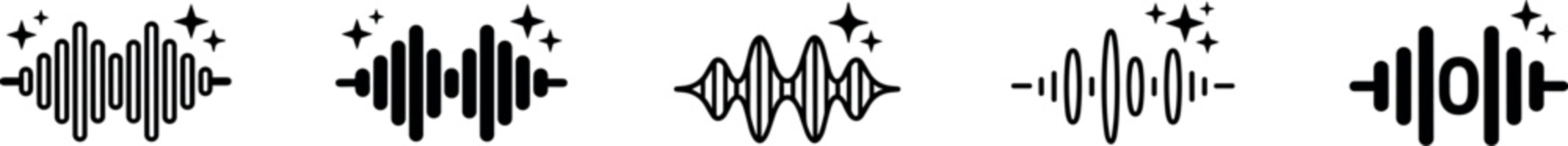 audio waveform icon set, vector sound signal equalizer and music visualizer elements isolated on transparent background