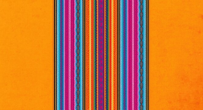 Richly patterned serape textile background with bold stripes and extensive copy space for fiesta visuals