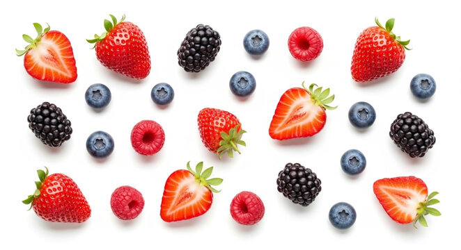 Assortment of Fresh Berries - Strawberries, Blackberries, Blueberries, and Raspberries.