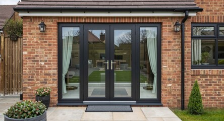 Obraz premium Modern home secure aluminium door for garden access