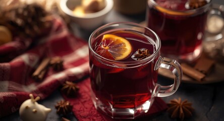 Obraz premium Comforting spiced mulled wine drink ideal for frosty and cold evenings