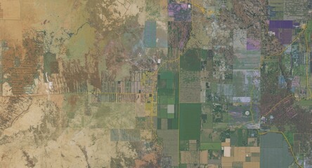 Fototapeta premium False color satellite crop mapping illustrating fields adjacent to wood and ash zones