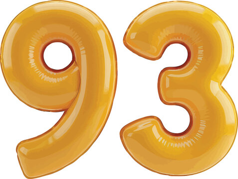 Shiny Golden 3D Number 93 Balloon Figure with Transparent Background for Anniversary Celebration