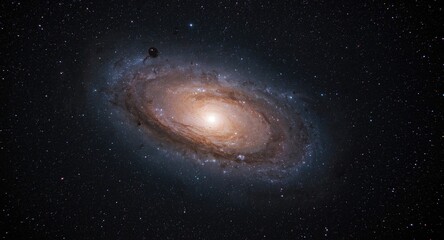 Fototapeta premium Glowing spiral galaxy embedded in a vast stellar background full of stars and nebulae