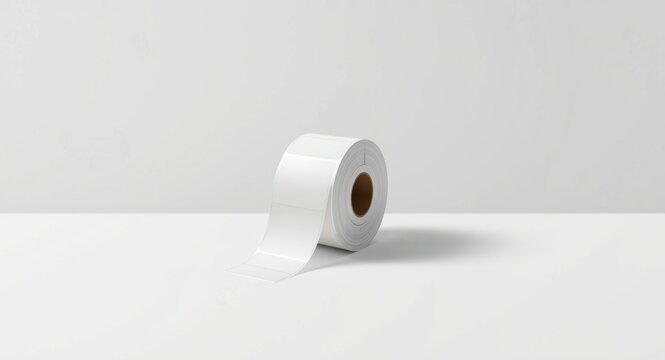 Packaging label roll on white background featuring minimal shadow for thermal print
