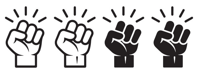 Fototapeta premium Fist bump icons symbolizing unity strength and solidarity in black and white and filled styles