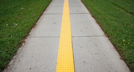 Obraz premium Safety Focused Sidewalk with Yellow Tactile Path for Visually Impaired Walkers