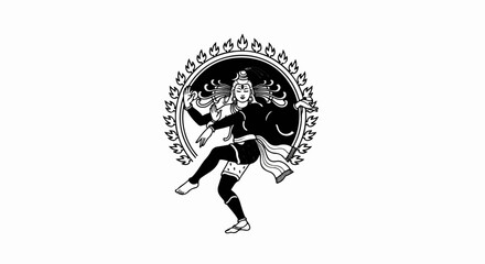Obraz premium Stylized black and white depiction of a dancing figure within a fiery halo