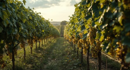 Naklejka premium Key white grape choices farmed in vineyards for wine