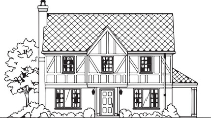 Fototapeta premium Coloring vector book page house design illustration