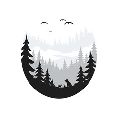 Obraz premium Stylized Forest Scene with Wildlife Silhouette