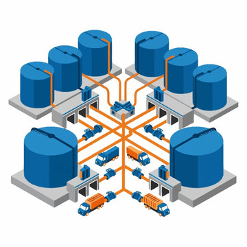 Industrial Storage Tanks and Logistics Network Illustration.